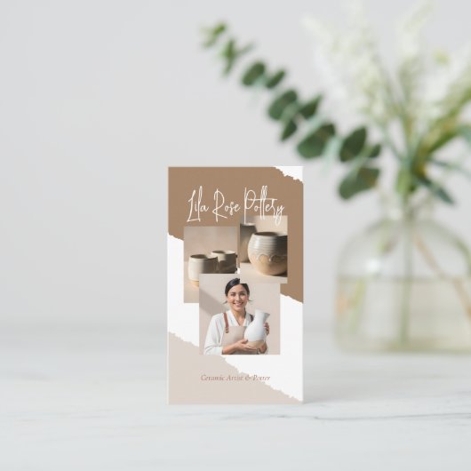 Minimal Artistic Handmade Pottery Photo Collage Visitekaartje (Staand voorkant)