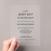 Minimal Baby Boy Shower Typography Design Acryl Uitnodigingen (Insitu (Draagbaar))