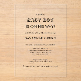 Minimal Baby Boy Shower Typography Design Acryl Uitnodigingen