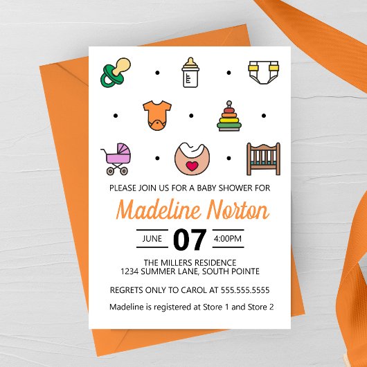 Minimal Baby Icons Baby Shower Kaart