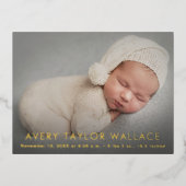 Minimal Baby Photo Birth Announcement bedankt Folie Uitnodiging Briefkaart (Voorkant)