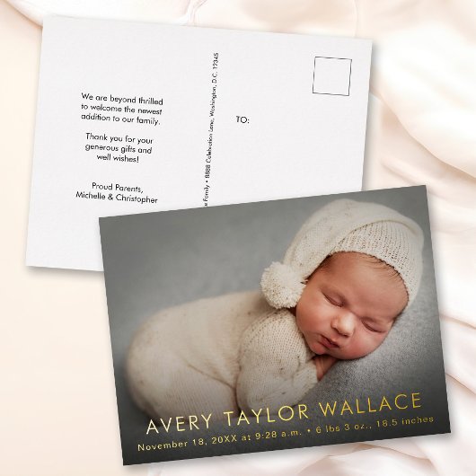 Minimal Baby Photo Birth Announcement bedankt Folie Uitnodiging Briefkaart