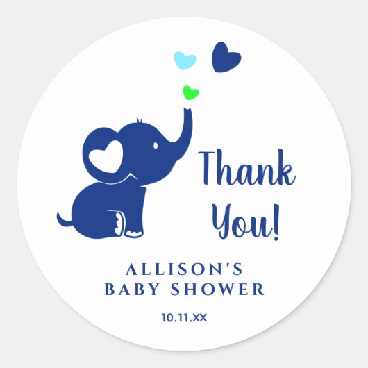 Minimal Baby shower Blue Elephant dank u Ronde Sticker (Voorkant)