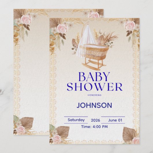 Minimal Baby Shower Invitation | Modern Neutral Kaart (Voorkant / Achterkant)