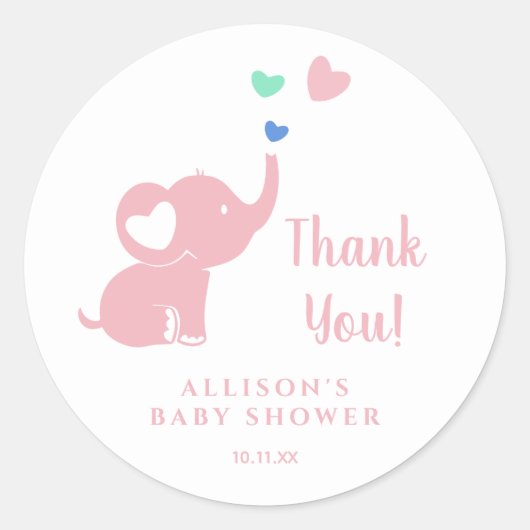 Minimal Baby shower Meisje Roze Olifant Dank u Ronde Sticker (Voorkant)