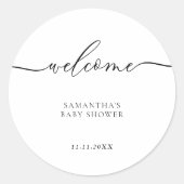 Minimal Baby Shower Script Lettering Welcome Ronde Sticker (Voorkant)