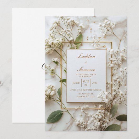 Minimal Baby's Breath Wedding Kaart (Voorkant / Achterkant)