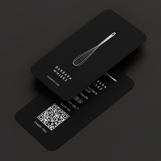 Minimal Baker Pastry Caterer Black Silver Whisk  Visitekaartje