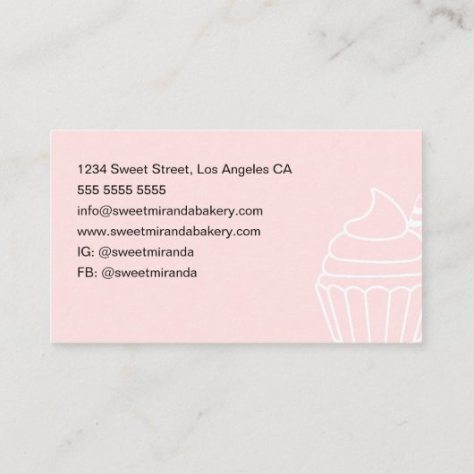 Minimal Bakery Pink Modern Script Cupcake Visitekaartje (Achterkant)
