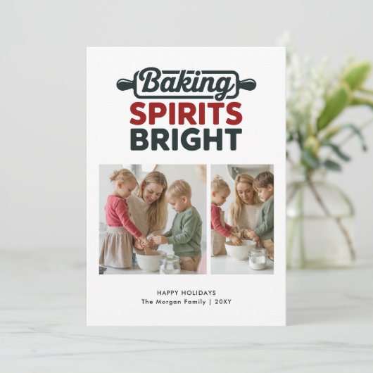Minimal Baking Spirits Bright Christmas Photo Card Feestdagenkaart (Staand voorkant)