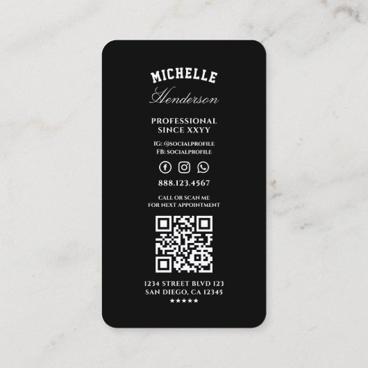 Minimal Barber Barbershop Schaar Zwart Visitekaartje (Achterkant)