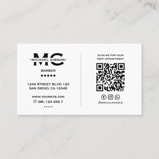 Minimal Barber White Barbershop Loyaliteitsschaar Visitekaartje (Voorkant)