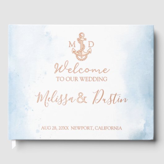 Minimal Beach Anchor Kust Nautische bruiloft Folie Gastenboek (Voorkant)