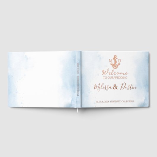 Minimal Beach Anchor Kust Nautische bruiloft Folie Gastenboek (Volledig)