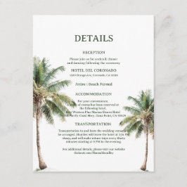 Minimal Beach Palm Trees Wedding Details Card Informatiekaartje