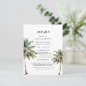 Minimal Beach Palm Trees Wedding Details Card Informatiekaartje (Staand voorkant)