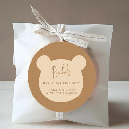 Minimal Beary First Birthday Bedankt Sticker