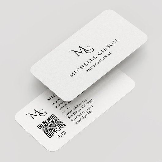 Minimal Beauty Monogram MG Logo Professioneel Wit Visitekaartje