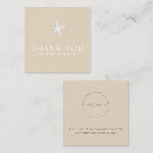 Minimal Beige Bedankt Insert – Kuststijl Vierkante Visitekaartje (Voorkant / Achterkant)