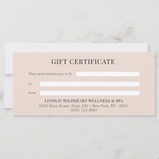 Minimal Beige Botanical Business Gift Certificates (Achterkant)