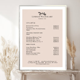 Minimal Beige Botanical Salon Price List Poster