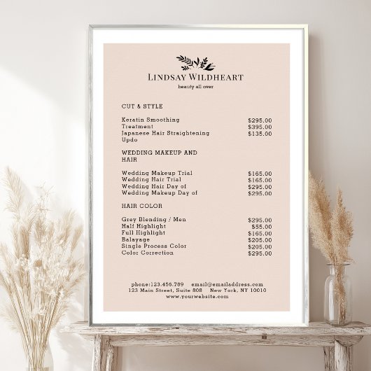 Minimal Beige Botanical Salon Price List Poster