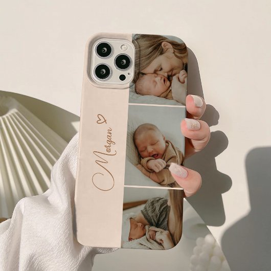 Minimal Beige Script 3 Photo Collage Case-Mate iPhone Case