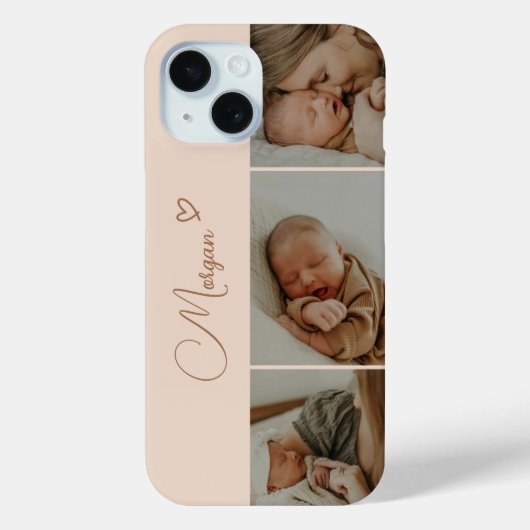 Minimal Beige Script 3 Photo Collage Case-Mate iPhone Case (Achterkant)
