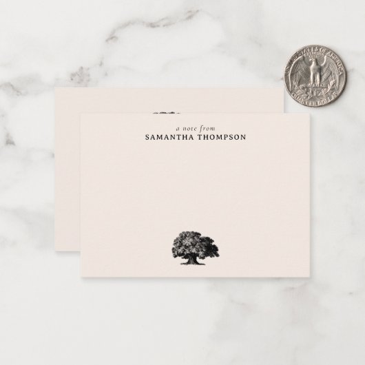 Minimal Beige  Tree Custom Name Notitiekaartje (Voorkant / Achterkant in situ)