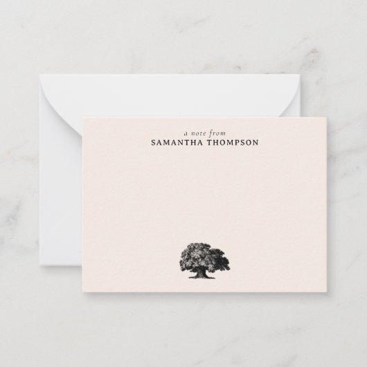 Minimal Beige  Tree Custom Name Notitiekaartje (Voorkant)