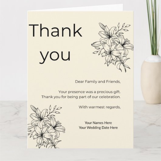 Minimal Beige Wedding Thank You Card Bedankkaart (Voorkant)