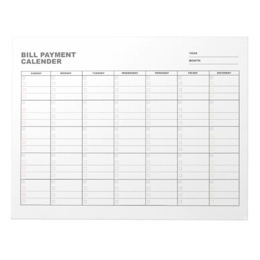 Minimal Bill Payment Calendar Notitieblok (Voorkant)