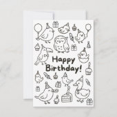 Minimal Bird Doodle Birthday Card Bedankkaart (Voorkant)