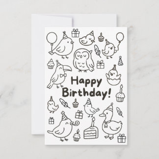 Minimal Bird Doodle Birthday Card Bedankkaart