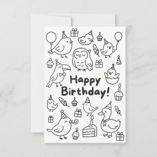 Minimal Bird Doodle Birthday Card Bedankkaart (Voorkant)