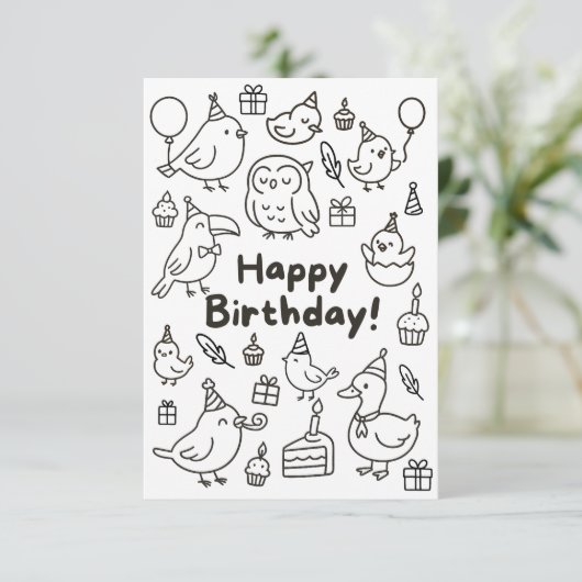 Minimal Bird Doodle Birthday Card Bedankkaart (Staand voorkant)