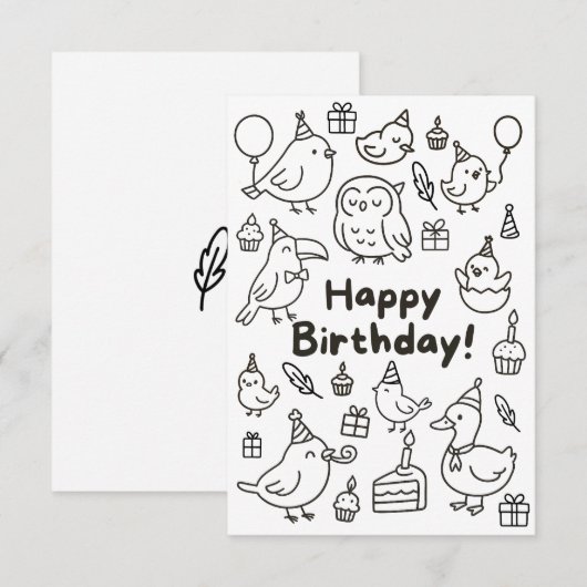 Minimal Bird Doodle Birthday Card Bedankkaart (Voorkant / Achterkant)