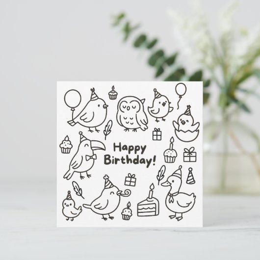 Minimal Bird Doodle Birthday Card Kaart (Staand voorkant)
