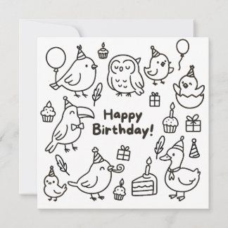 Minimal Bird Doodle Birthday Card Kaart