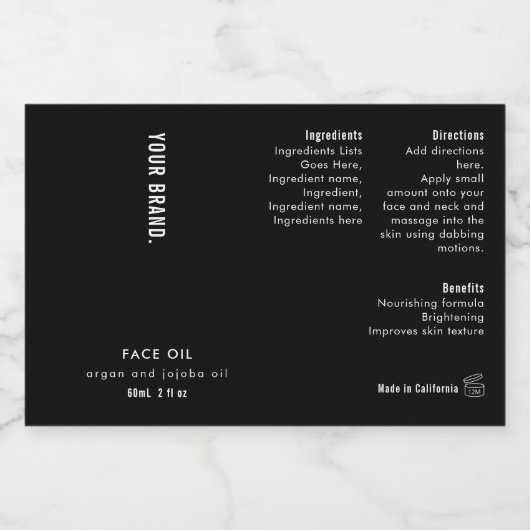 Minimal Black 2oz Dropper Bottle Waterproof Label Voedselcontainer Etiket (Enkel label)