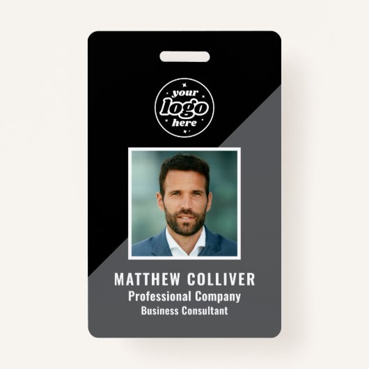 Minimal Black and White Corporate Photo ID Badge (Voorkant)