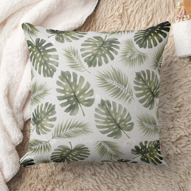 Minimal Black and White  Monstera Palm Leaves Kussen (Deken)