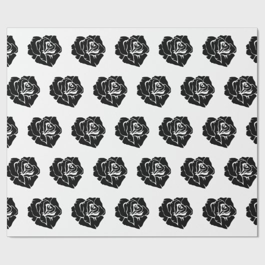 Minimal Black and White Rose Pattern Cadeaupapier (Vlak)