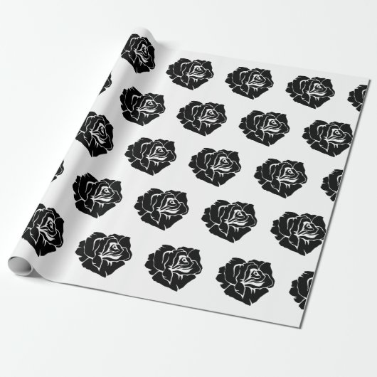 Minimal Black and White Rose Pattern Cadeaupapier (Uitgerold)