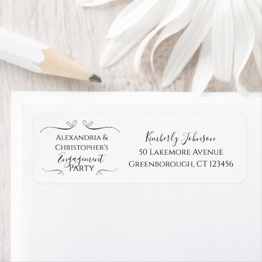 Minimal Black and White Script Engagement Party Etiket (Insitu)