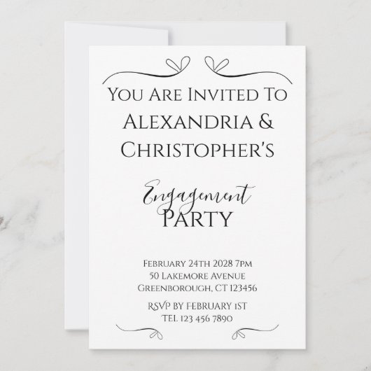 Minimal Black and White Script Engagement Party Kaart (Voorkant)