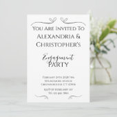 Minimal Black and White Script Engagement Party Kaart (Staand voorkant)