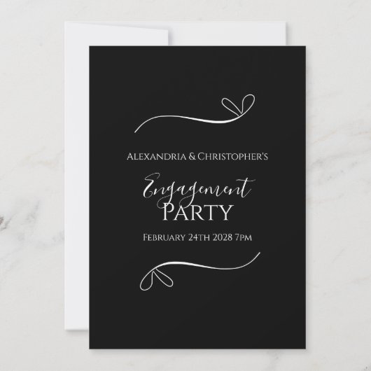 Minimal Black and White Script Engagement Party Kaart (Achterkant)