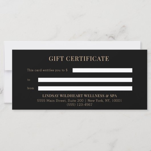 Minimal Black Botanical Business Gift Certificates (Achterkant)