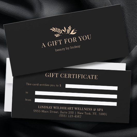 Minimal Black Botanical Business Gift Certificates